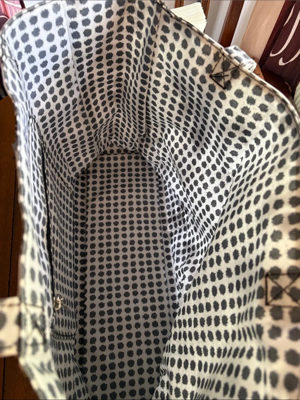 Bella Russo BLK &White Large Tote Reversible Floral Polka Dots